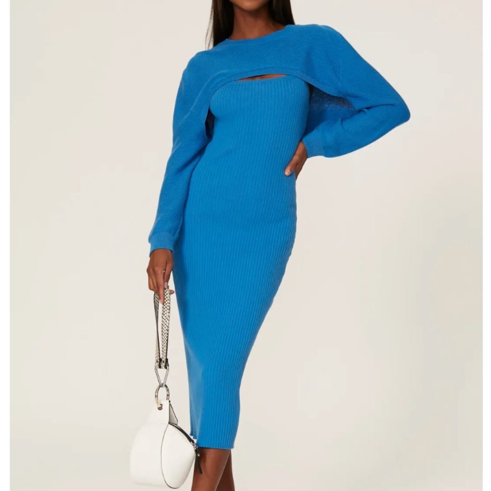 Line + Dot Eva Rib Knit Dress In Blue Size Small